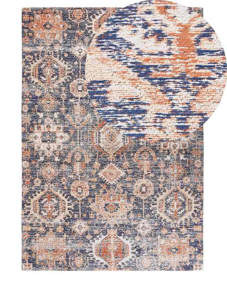 Area Rug Blue and Red Cotton 140 x 200 cm Rectangular Oriental Pattern Boho Style Hallway Beliani