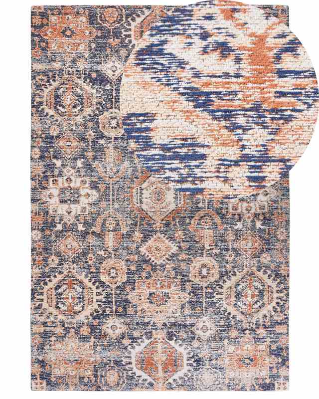 Area Rug Blue and Red Cotton 200 x 300 cm Rectangular Oriental Pattern Boho Style Hallway Beliani