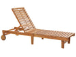 Garden Sun Lounger Light Wood Acacia Wheeled Foldable Frame Reclining Backrest Beliani