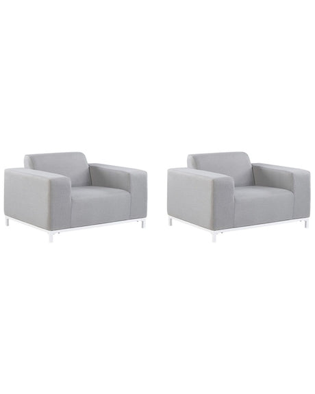 Set of 2 Garden Armchairs Light Grey Fabric Upholstery White Aluminium Legs Indoor Outdoor Furniture Weather Resistant Outdoor Beliani