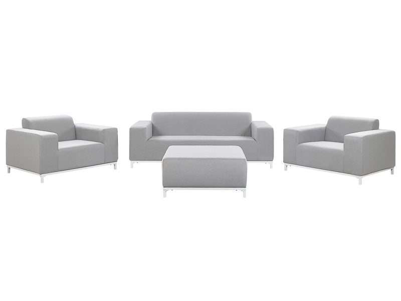 Garden Sofa Set Light Grey Fabric Upholstery White Aluminium Legs with Ottoman 5 Seater Weather Resistant Outdoor Beliani