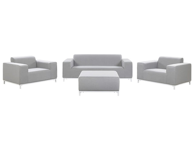 Garden Sofa Set Light Grey Fabric Upholstery White Aluminium Legs with Ottoman 5 Seater Weather Resistant Outdoor Beliani