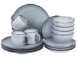 Set of 16 Pieces Light Blue Stoneware Kaolin Handmade Reactive Glaze Finish Service for 4 People Hammer Effect Kitchen Dining Room Beliani