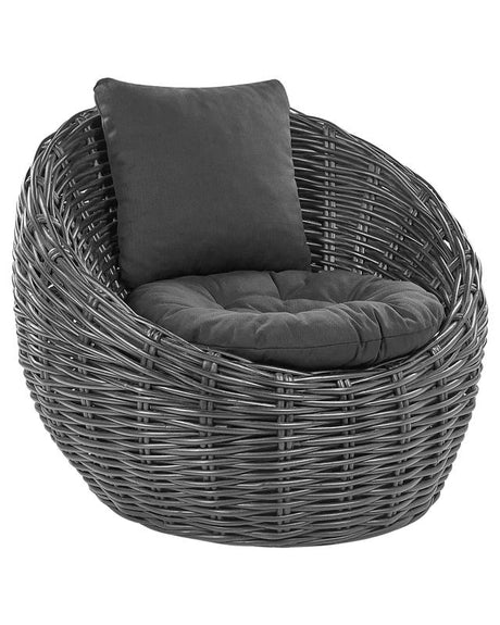 Garden Chair Black Natural Rattan Wicker with Polyester Cushion Modern Design Outdoor Lounging Furniture Beliani