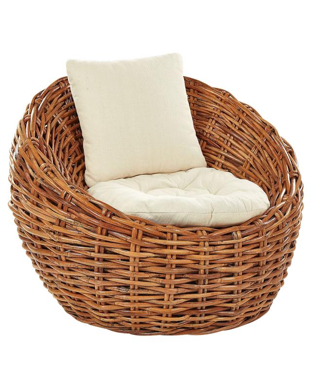 Garden Chair Natural Rattan Wicker with Polyester Cushion Modern Design Outdoor Lounging Furniture Beliani