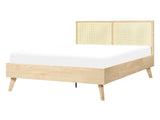 Panel Bed Light Brown Rattan Particle Board EU Double 4ft6 Slatted Frame Bed Base Braided Headboard Modern Boho Beliani