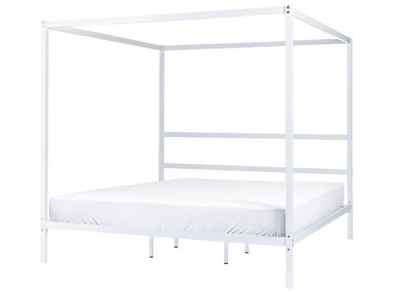 Canopy Bed Frame Black Metal 180 x 200 cm EU Super King Size Plywood Slats Industrial Minimalist Beliani