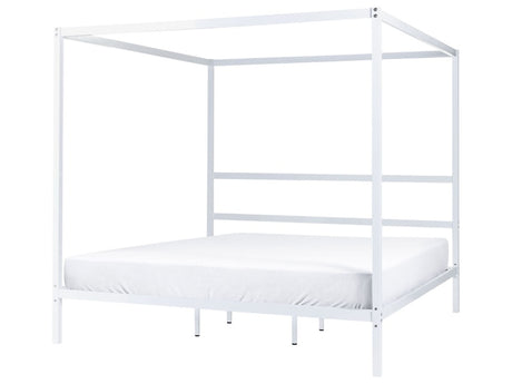 Canopy Bed Frame Black Metal 180 x 200 cm EU Super King Size Plywood Slats Industrial Minimalist Beliani