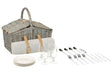 4 Person Picnic Hamper Natural and Grey Wicker with Cutlery Set Plates Wine Glasses and Cool Bag with Corkscrew Blanket Included Wsahed Finish Beliani