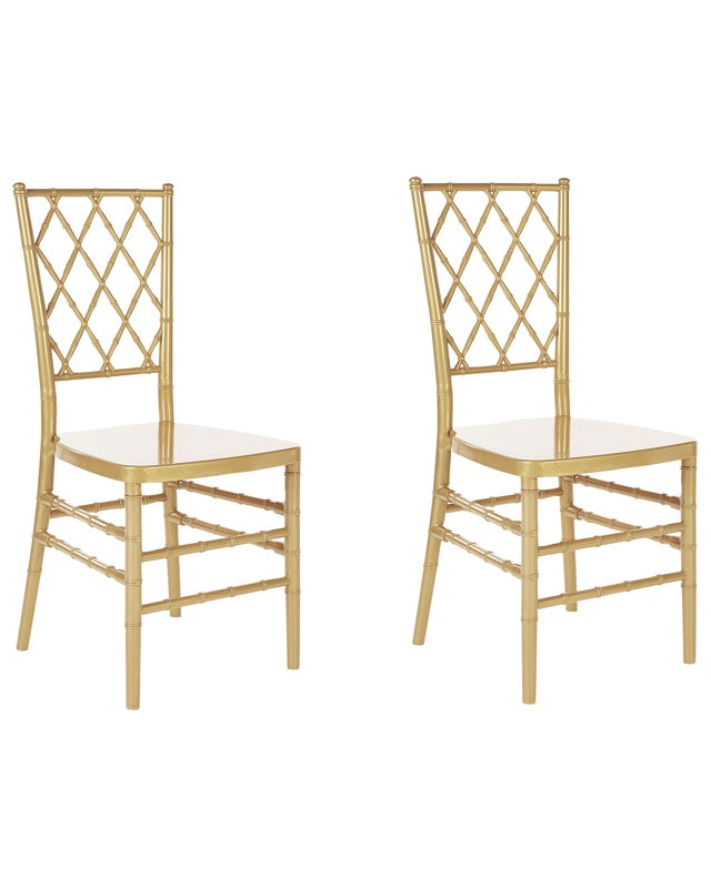 Set of 2 Dining Chairs Gold Synthetic Slatted Back Armless Vintage Modern Design Beliani