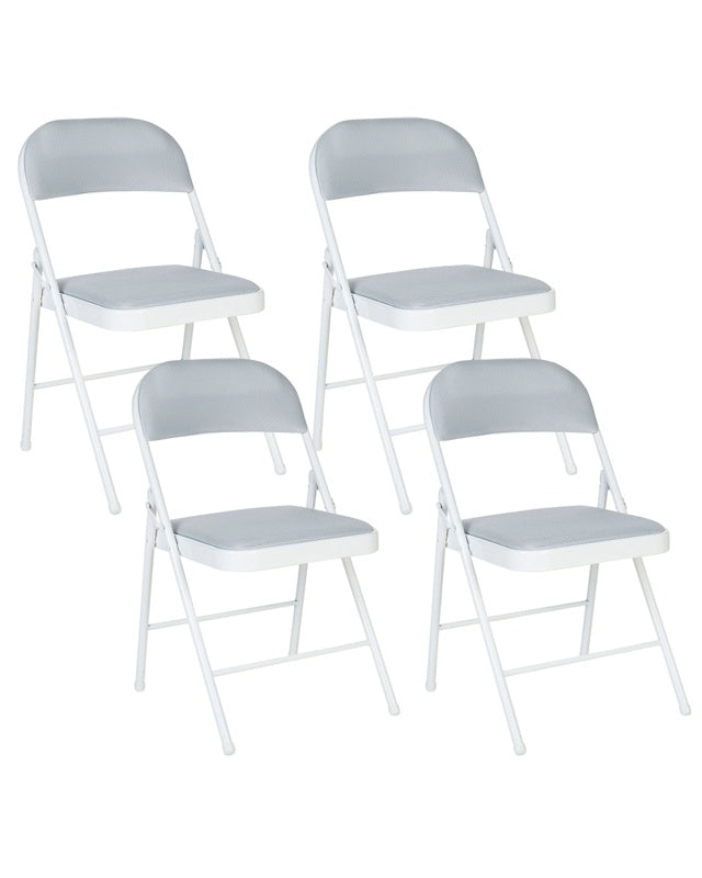 Set of 4 Folding Chairs Light Grey Metal White Frame Padded Fabric Seat and Backrest Fold Out Seats Beliani