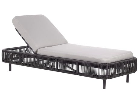 Garden Outdoor Lounger Dark Grey PE Rattan Aluminium Polyester Fabric Cushion Adjustable Reclining Backrest Beliani