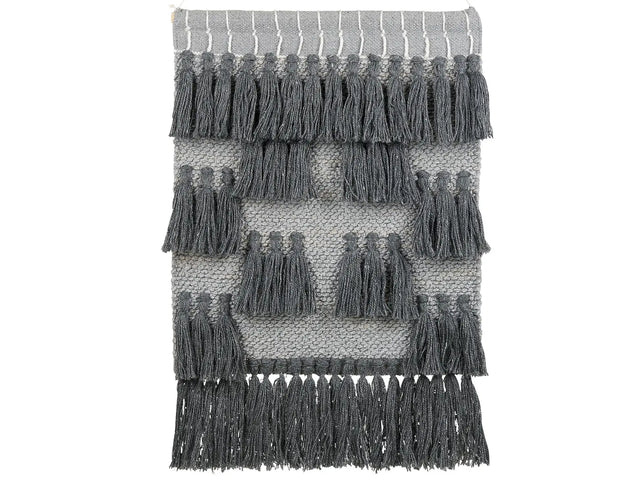 Wall Hanging Grey Cotton Handwoven with Tassels Wall Dcor Hanging Decoration Boho Modern Style Living Room Bedroom Beliani