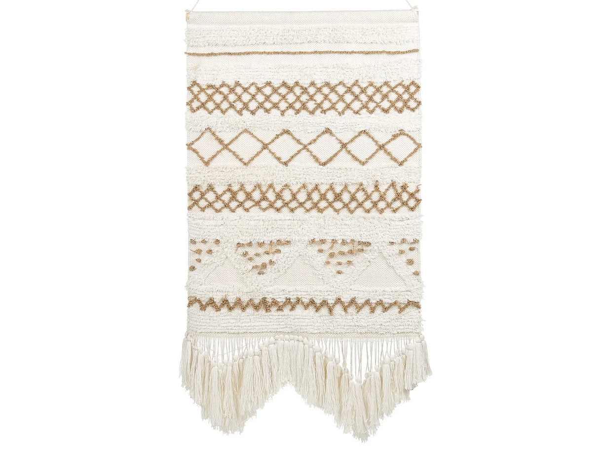 Wall Hanging Light Beige Cotton Handwoven with Tassels Wall Dcor Hanging Decoration Boho Style Living Room Bedroom Beliani