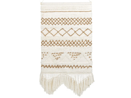 Wall Hanging Light Beige Cotton Handwoven with Tassels Wall Dcor Hanging Decoration Boho Style Living Room Bedroom Beliani