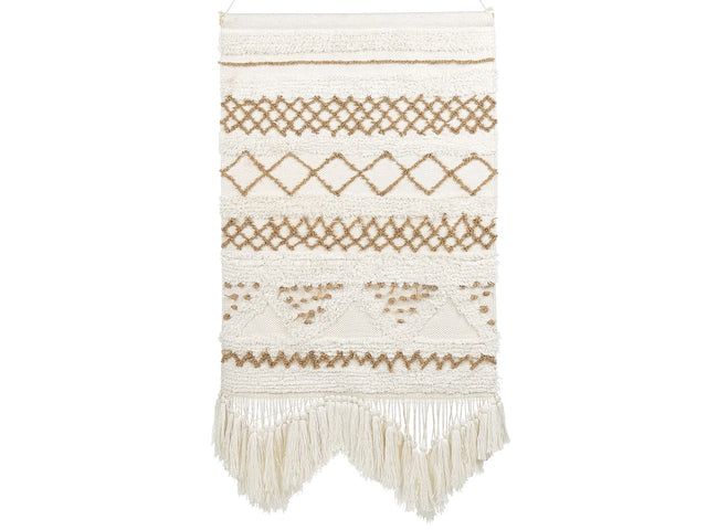 Wall Hanging Light Beige Cotton Handwoven with Tassels Wall Dcor Hanging Decoration Boho Style Living Room Bedroom Beliani