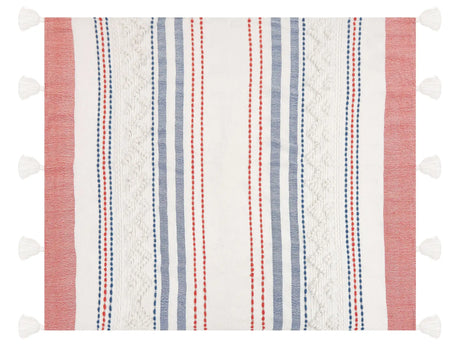 Throw Blanket Multicolour Polyester PET 130 x 150 cm with Decorative Tassels Striped Pattern Beliani