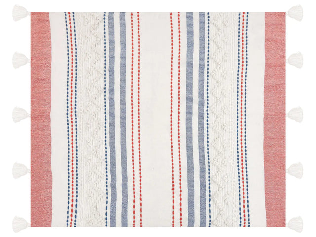 Throw Blanket Multicolour Polyester PET 130 x 150 cm with Decorative Tassels Striped Pattern Beliani