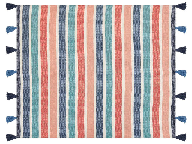 Throw Blanket Multicolour Polyester PET 130 x 150 cm with Decorative Tassels Striped Pattern Beliani