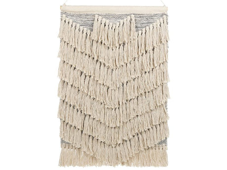 Wall Hanging Beige Cotton Handwoven with Tassels Wall Décor Hanging Decoration Boho Style Living Room Bedroom Beliani