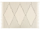 Throw Blanket Light Beige and Black Cotton 130 x 170 cm Striped Pattern Accessory with Decorative Tassels Handmade Beliani