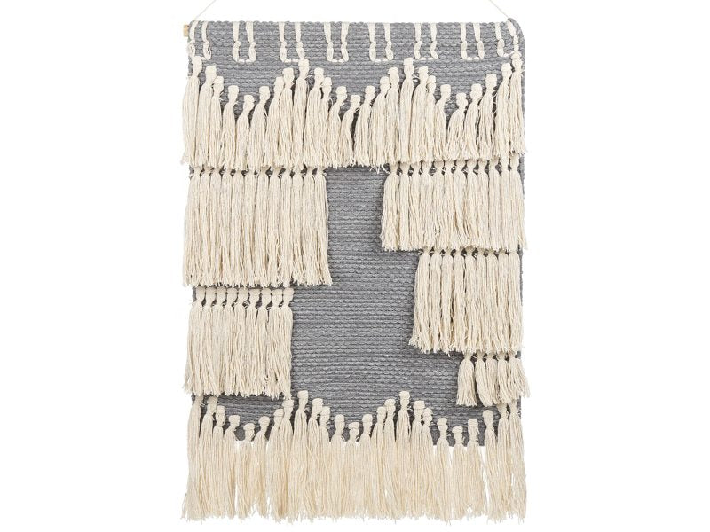 Wall Hanging Grey and Beige Cotton Handwoven with Tassels Wall Décor Hanging Decoration Boho Style Living Room Bedroom Beliani