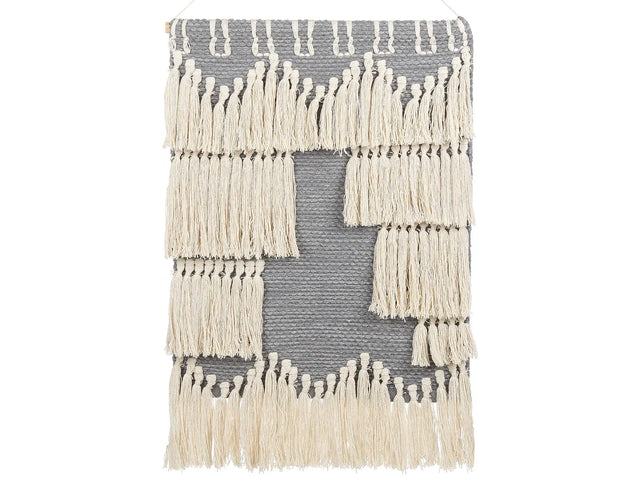 Wall Hanging Grey and Beige Cotton Handwoven with Tassels Wall Dcor Hanging Decoration Boho Style Living Room Bedroom Beliani