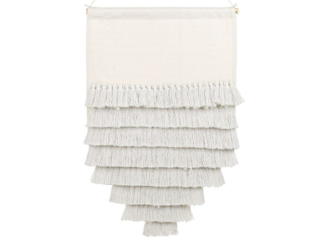 Wall Hanging Off-White Cotton Handwoven with Tassels Wall Décor Hanging Decoration Boho  Style Living Room Bedroom Beliani