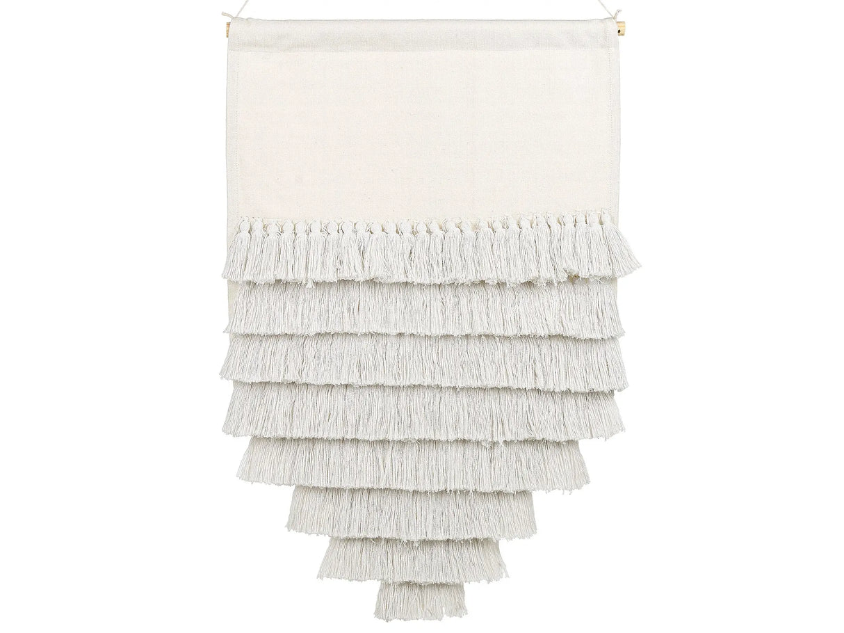 Wall Hanging Off-White Cotton Handwoven with Tassels Wall Dcor Hanging Decoration Boho  Style Living Room Bedroom Beliani