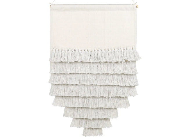 Wall Hanging Off-White Cotton Handwoven with Tassels Wall Dcor Hanging Decoration Boho  Style Living Room Bedroom Beliani