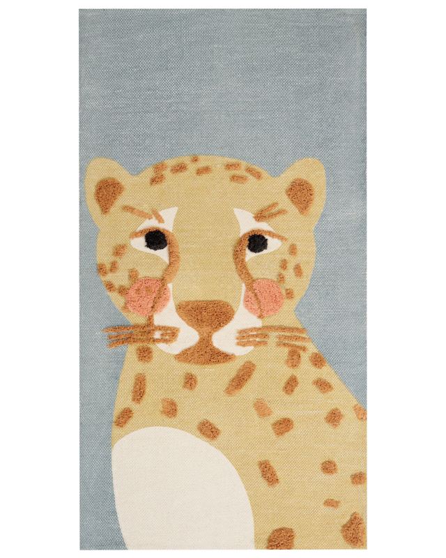 Area Rug Yellow Grey  Leopard Print 80 x 150 cm Low Pile Runner for Children Playroom  Beliani