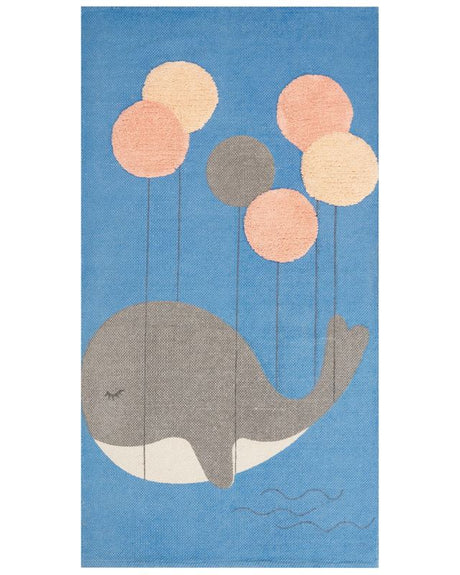 Area Rug Blue Whale Print 80 x 150 cm Low Pile Runner for Children Playroom  Beliani