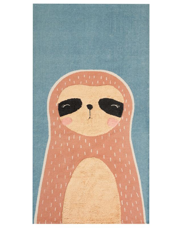 Area Rug Blue and Orange Three-Toed Sloth Print 80 x 150 cm Low Pile Runner for Children Playroom  Beliani