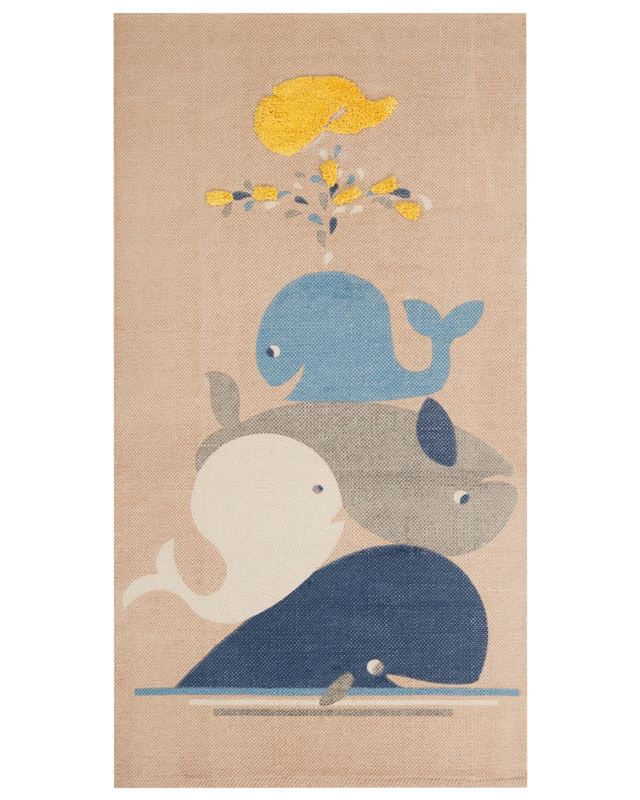 Area Rug Begie Whales Print 80 x 150 cm Low Pile Runner for Children Playroom  Beliani