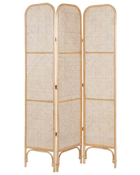 Room Divider Natural Rattan Frame and Mesh 3 Panels Folding Decorative Screen Partition  Beliani