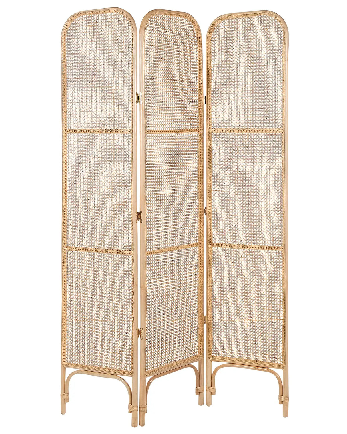 Room Divider Natural Rattan Frame and Mesh 3 Panels Folding Decorative Screen Partition  Beliani