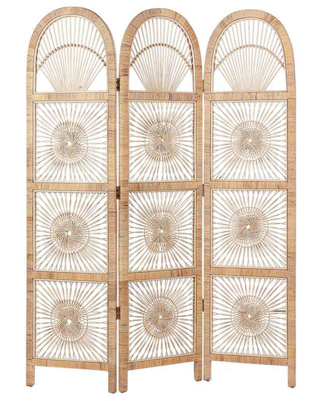 Room Divider Natural Rattan with Mahogany Frame 3 Panels Folding Decorative Wicker Screen Partition  Beliani