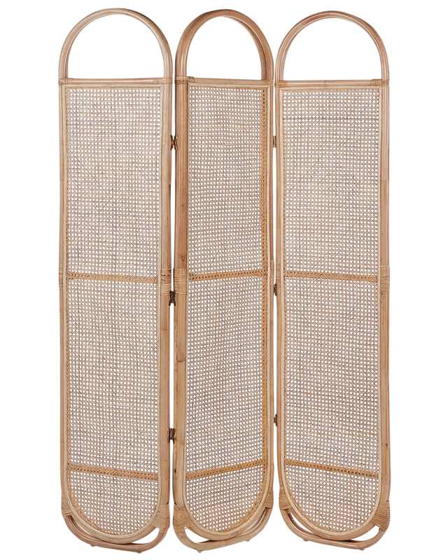 Room Divider Black Rattan Frame and Mesh 3 Panels Folding Decorative Screen Partition  Beliani