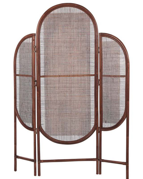 Room Divider Dark Rattan Frame 3 Panels Folding Decorative Wicker Screen Partition  Beliani