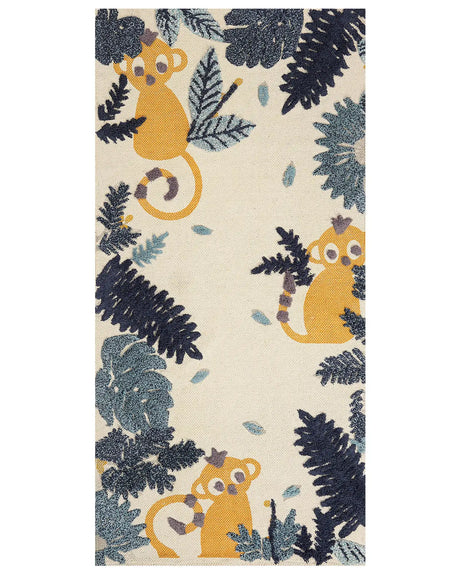 Kids Area Rug Multicolour 80 x 150 cm Cotton Animal Natural Pattern Handwoven Floor Playmat Beliani