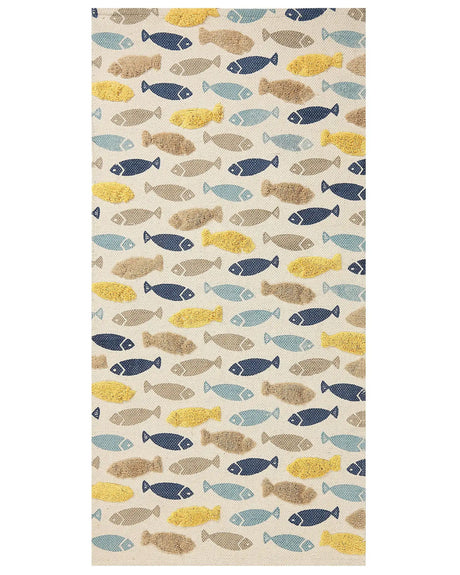 Kids Area Rug Multicolour 80 x 150 cm Cotton Animal Fish Pattern Handwoven Floor Playmat Beliani