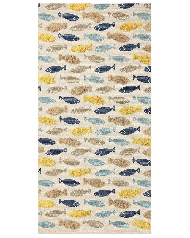 Kids Area Rug Multicolour 80 x 150 cm Cotton Animal Fish Pattern Handwoven Floor Playmat Beliani