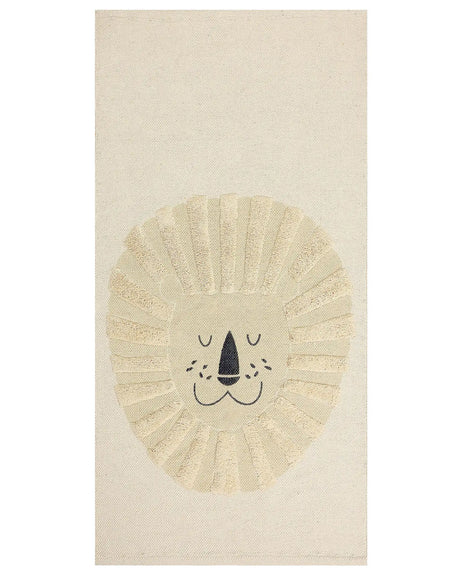 Kids Area Rug Beige 80 x 150 cm Cotton Animal Lion Pattern Handwoven Floor Playmat Beliani