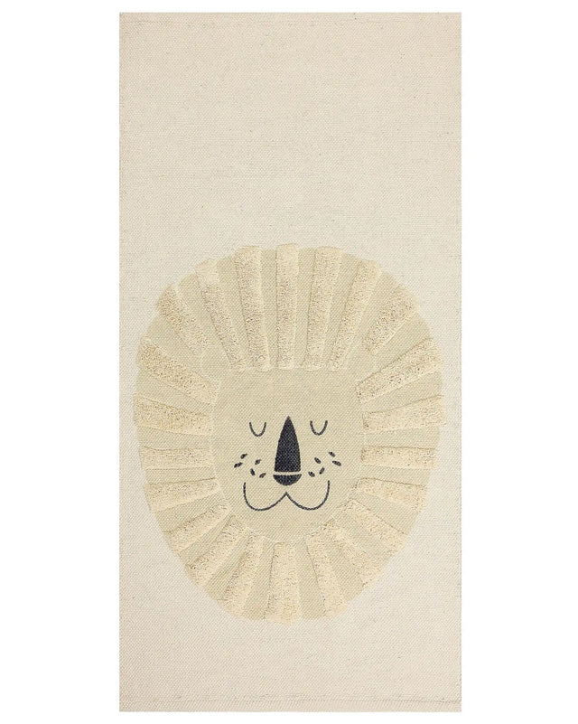 Kids Area Rug Beige 80 x 150 cm Cotton Animal Lion Pattern Handwoven Floor Playmat Beliani