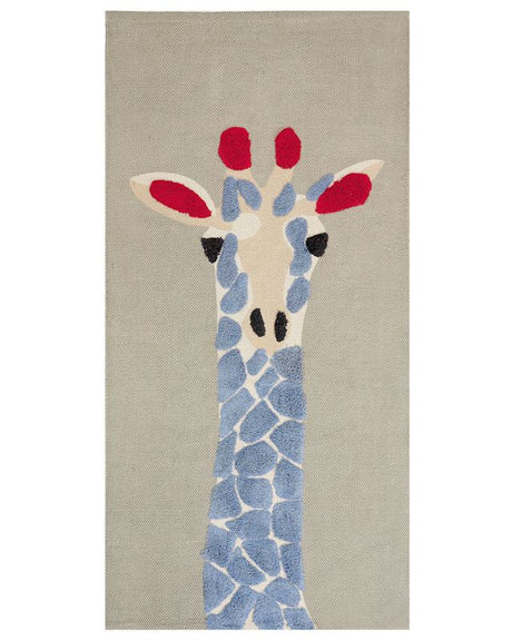 Kids Area Rug Multicolour 80 x 150 cm Cotton Animal Giraffe Pattern Handwoven Floor Playmat Beliani