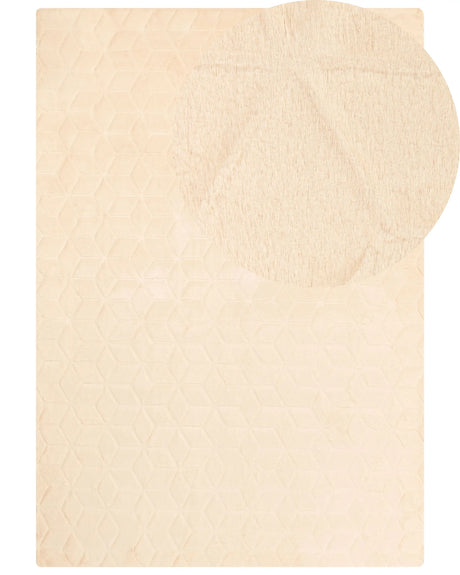 Faux Rabbit Fur Rug Beige Artificial Polyester Fur 160 x 230 cm Soft Shaggy High Pile Rug Beliani