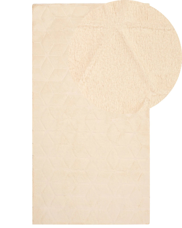 Faux Rabbit Fur Rug Beige Artificial Polyester Fur 80 x 150 cm Soft Shaggy High Pile Rug Beliani
