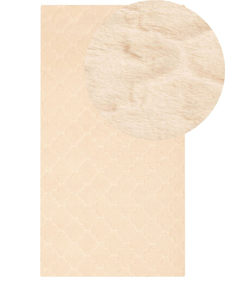 Faux Rabbit Fur Rug Beige Artificial Polyester Fur 80 x 150 cm Soft Shaggy High Pile Trellis Pattern  Rug Beliani