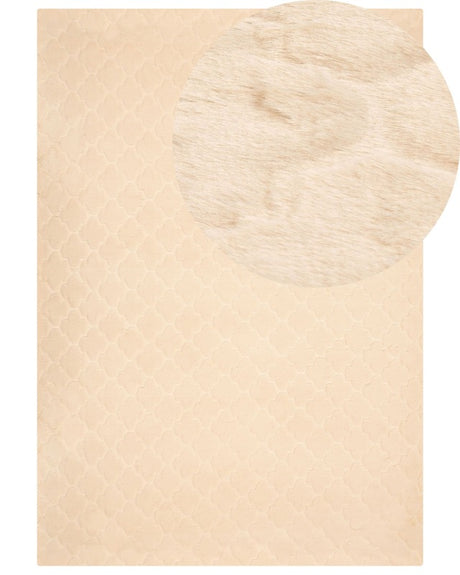 Faux Rabbit Fur Rug Beige Artificial Polyester Fur 160 x 230 cm Soft Shaggy High Pile Trellis Pattern  Rug Beliani