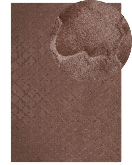 Faux Rabbit Fur Rug Brown Artificial Polyester Fur 160 x 230 cm Soft Shaggy High Pile Trellis Pattern  Rug Beliani